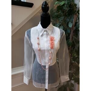 ICCON Button Down Shirt Women's Small White Lined Pleated Long Sleeve Collared